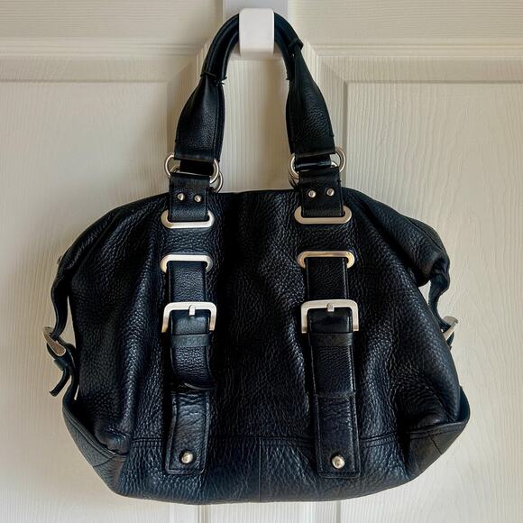 Vintage Kenneth Cole Black Pebble Leather Shoulder Bag | Y2K Buckle Handbag - Picture 1 of 9